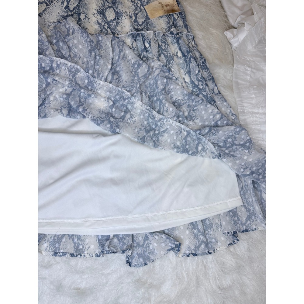 A Beautiful Soul Blue Cream Snakeskin Swiss Dot Tiered Dress 14/16 NWT - Picture 7 of 10